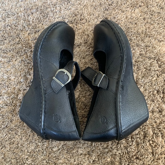 Born Mary Jane Wedge Heel Shoes Sz.10 Black Leather Classic Minimalist Versatile - Picture 8 of 13